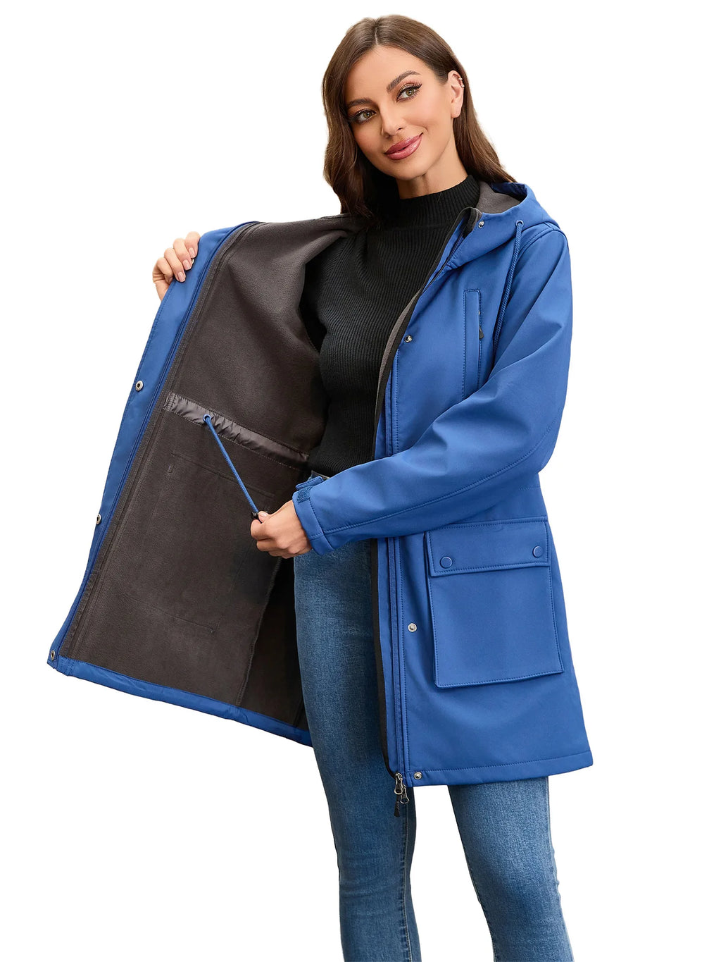 Waterproof Autumn Women's Mountaineering Coat Solid Big Pockets Hooded Loosse Female's Jacket Windproof Thermal outwear For Lady