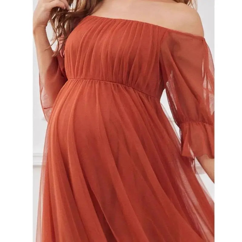 Maternity Dresses Photoshoot Off-Shoulder Tulle Maxi Dress Elegant Pregnancy Gown For Baby Shower Formal Pregnant Women Clothing