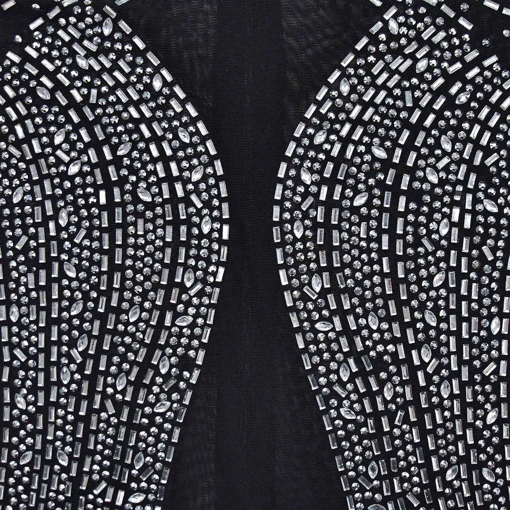 Women's Glittery Rhinestones Gymnastics Jumpsuit Sheer Mesh Patchwork Mock Neck Long Sleeve Dance Rompers One-piece Bodysuit