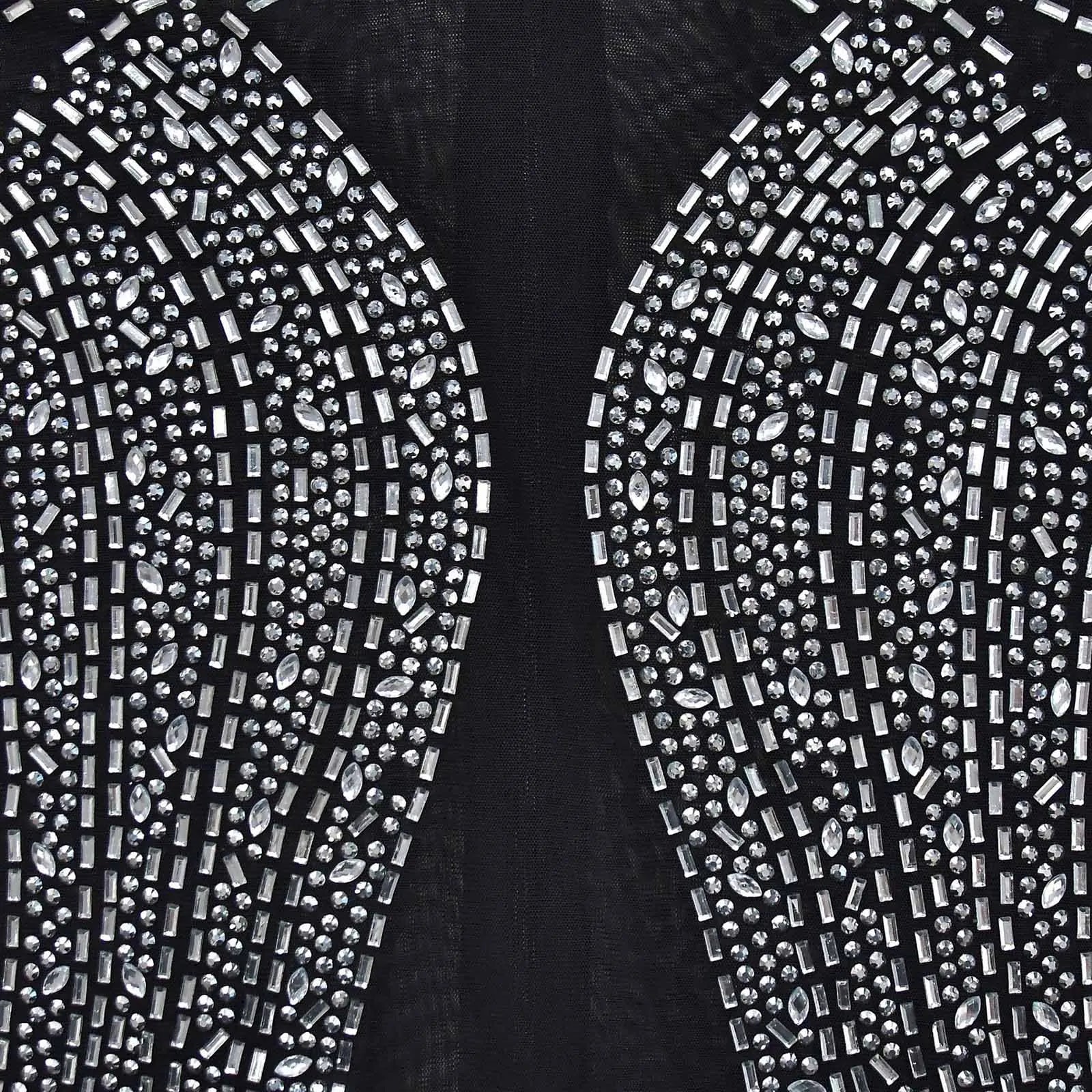 Women's Glittery Rhinestones Gymnastics Jumpsuit Sheer Mesh Patchwork Mock Neck Long Sleeve Dance Rompers One-piece Bodysuit