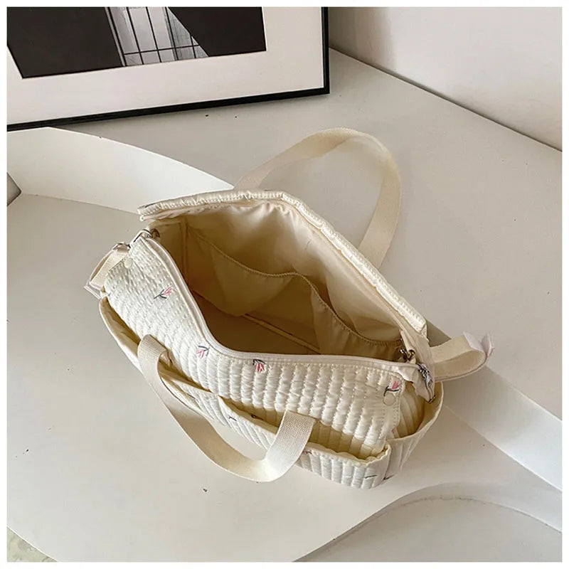 New High-capacity Mummy Bag Embroidered Bear Mother and Baby Handbag Baby Bottle Diaper Portable Baby Stroller Bag