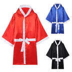 Boxing MMA Robes with Hood Full Length Satin Walkout Robe Men Women Adult Martial Arts Kickboxing Gown Red Blue Black Polyester