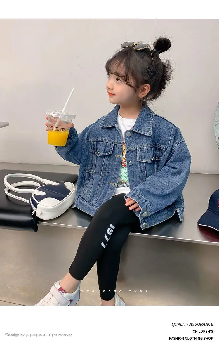 Girl Denim Jacket Spring and Autumn Children's Casual Jeans Clothes Little Girl Baby Denim Coat