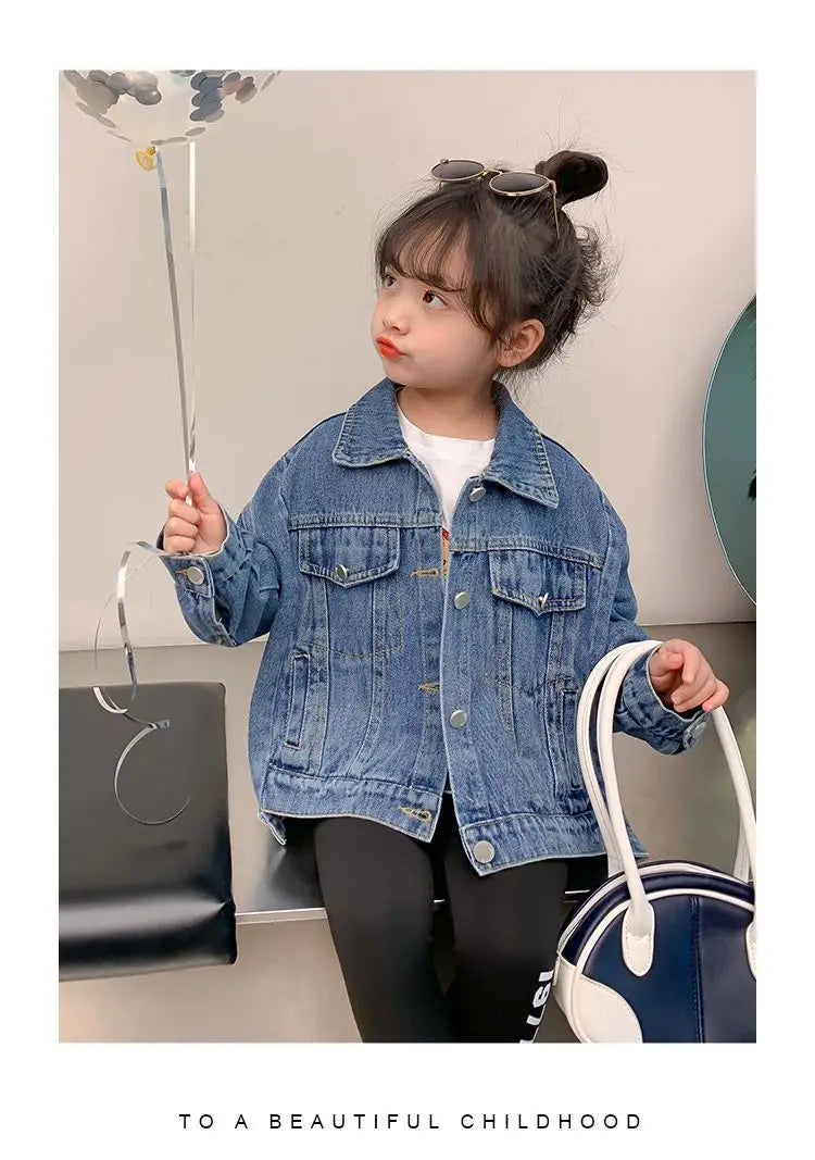 Girl Denim Jacket Spring and Autumn Children's Casual Jeans Clothes Little Girl Baby Denim Coat