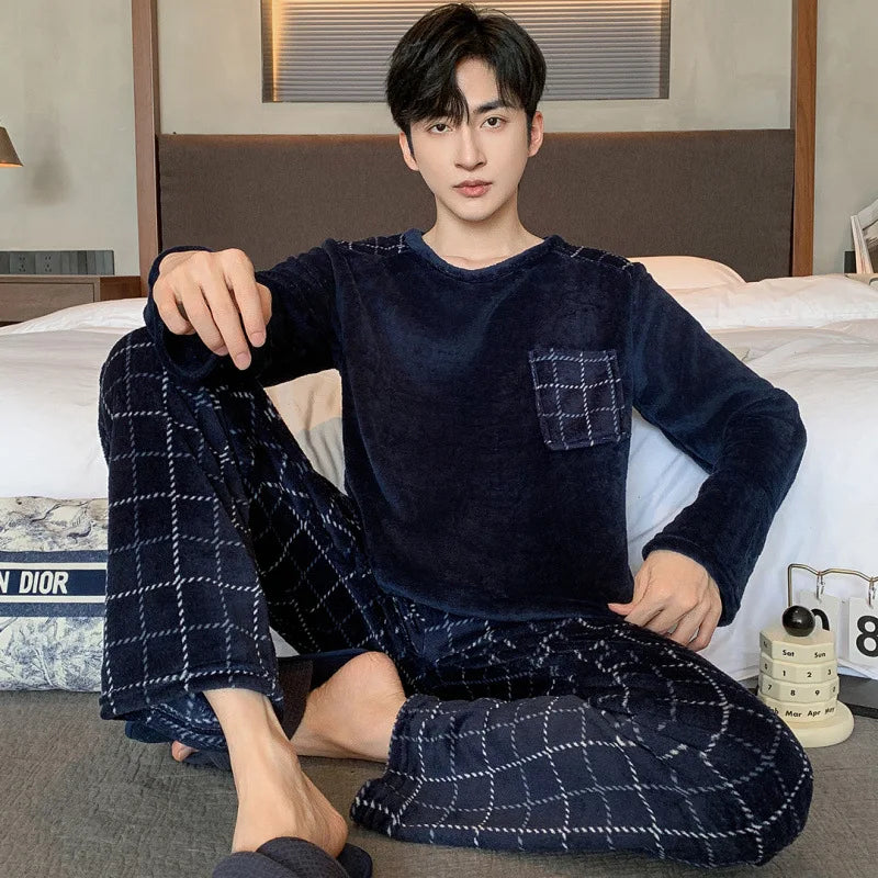 Men's Winter Pajamas Men's Sports Suit Homewear Pajamas Youth Clothes Y2K Casual Wear Full Man Tracksuit Workout Set Bathrobe