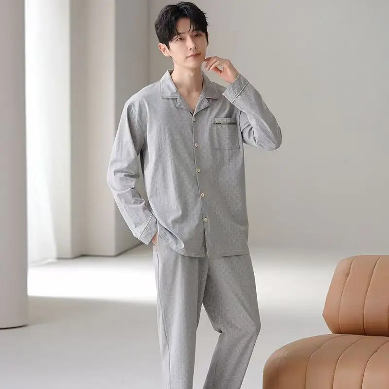 Men's Pajamas Can Be Worn Outside in Spring and Autumn, Cardigan Long-Sleeved New Casual Home Wear Men's Autumn and Winter Suits