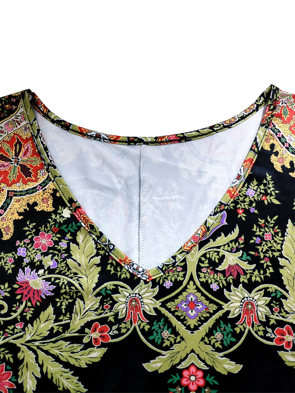 Plus Size Women's Boho Floral Maxi Dress, Long - Sleeve V - Neck, Ethnic Print, Casual & Festival Wear