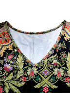 Plus Size Women's Boho Floral Maxi Dress, Long - Sleeve V - Neck, Ethnic Print, Casual & Festival Wear