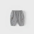 2025 Fall New Toddler Kids Pants Cotton Cartoon Embroidered Harem Pants Baby Boy Casual Striped Denim Baggy Trousers