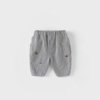 2025 Fall New Toddler Kids Pants Cotton Cartoon Embroidered Harem Pants Baby Boy Casual Striped Denim Baggy Trousers