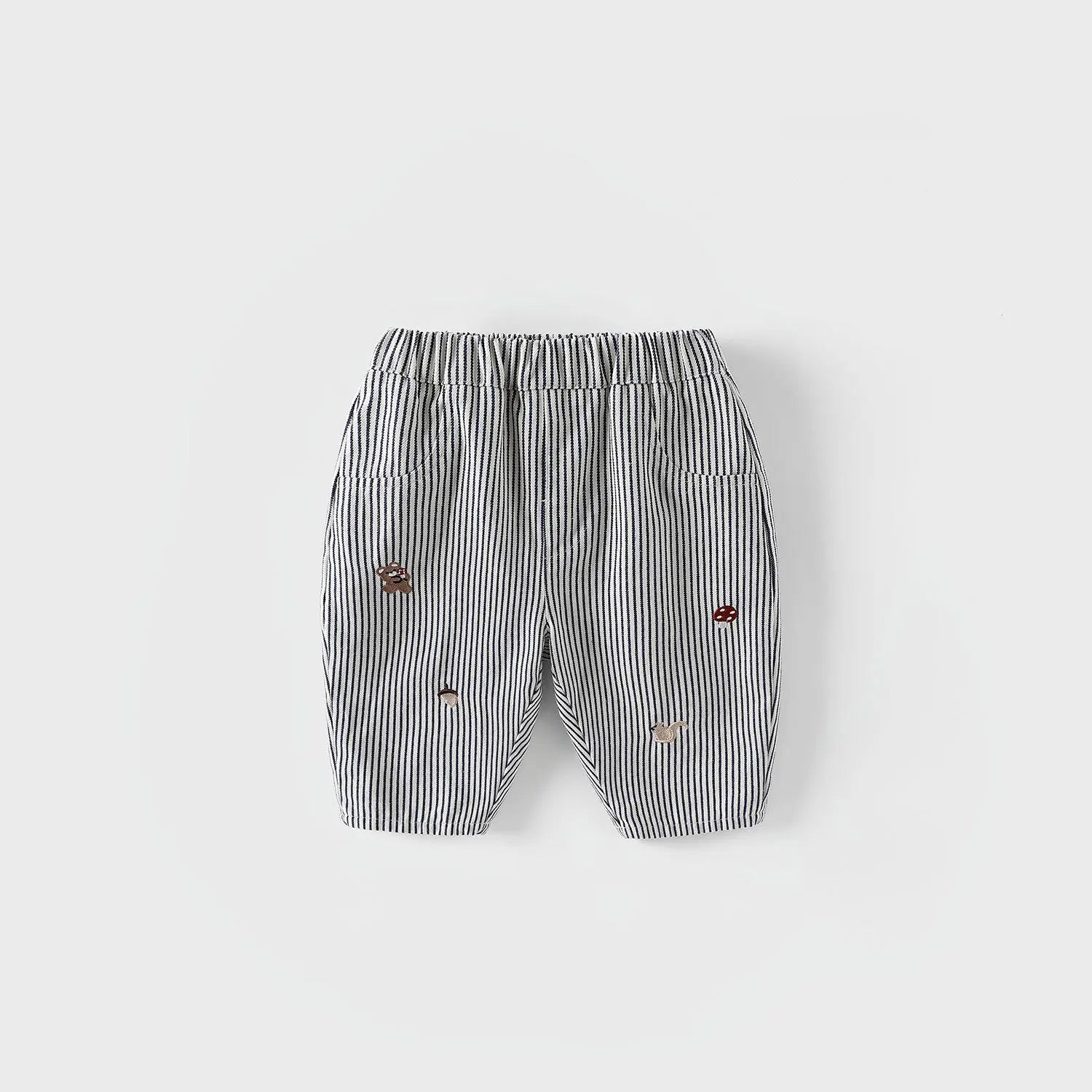 2025 Fall New Toddler Kids Pants Cotton Cartoon Embroidered Harem Pants Baby Boy Casual Striped Denim Baggy Trousers