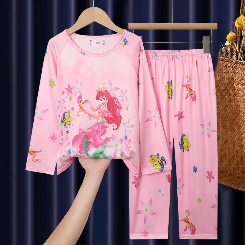 Spring Autumn Long sleeved Kid's suit mermaid cartoon Sleepwear girl clothing Pajama Kid's gift