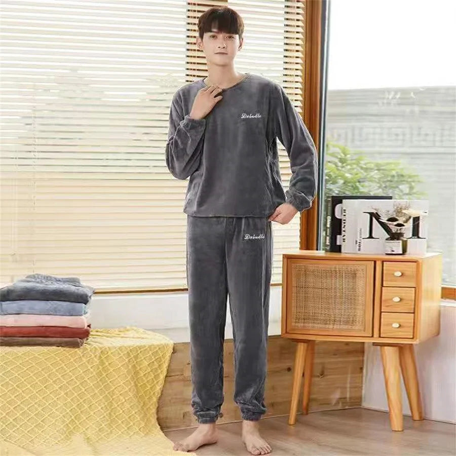 2025 Men's Thick Flannel Pajama Sets Couple Casual