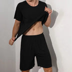 Men Ice Silk Pajamas Solid Shirt & Pants 2Pcs Pijamas Sleep Set Casual Male Home Clothes Summer Pyjamas Sleepwear Nightwear Suit