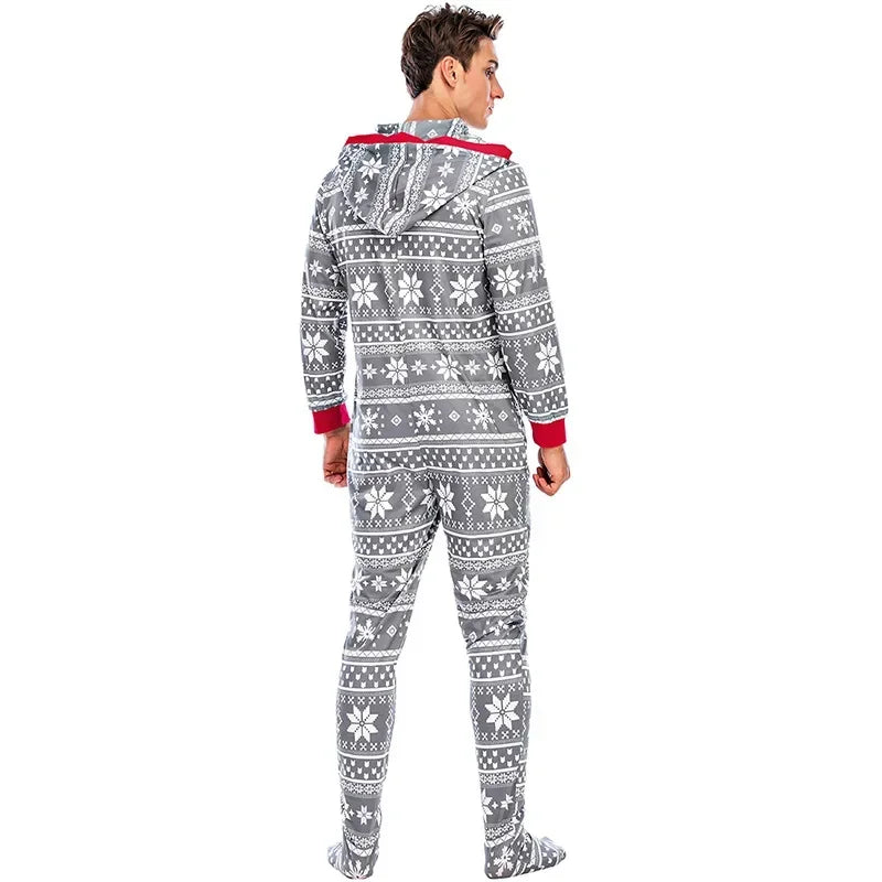 Men's Pajamas Home Wear Printed Pajamas Men's Long-sleeved One-piece Men's European and American Christmas Men's Pajamas Fall