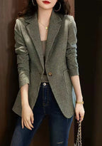 Green Jacket Coats for Women Skinny Plaid Outerwears Korean Fall Clothes  Simple Cheap Stylish in Promotion Check Blazer Woman