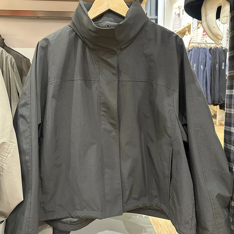 Windproof Stand Collar Jacket Women's Outdoor Casual Hooded Thin Coat Jacket