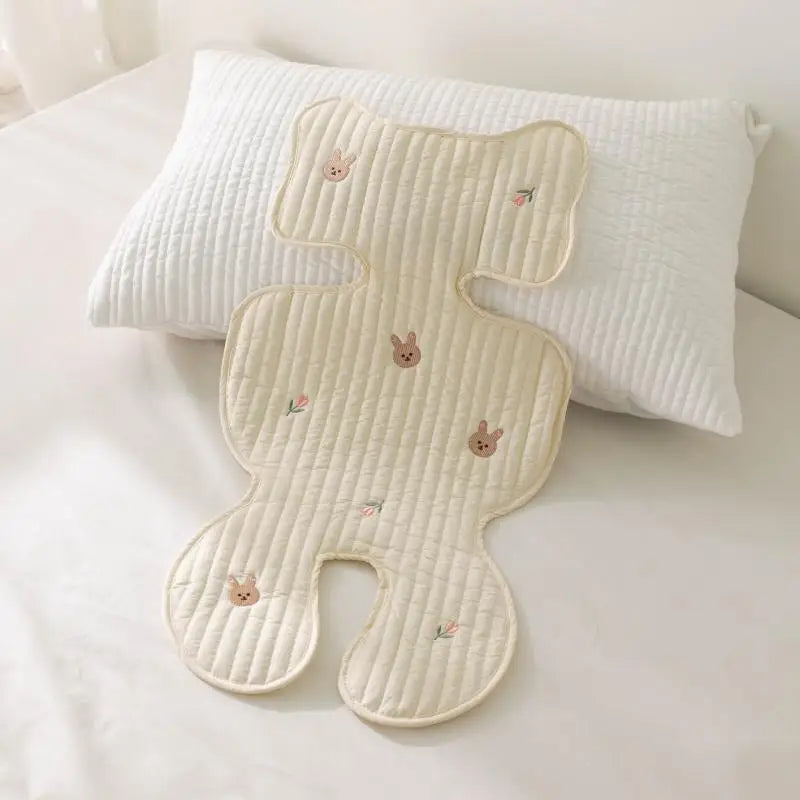 Baby Stroller Seat Cushion Pad Bear Bunny Embroidery All Seasons Cotton Breathable Cart Mattress Infant Newborn Pram Accessories