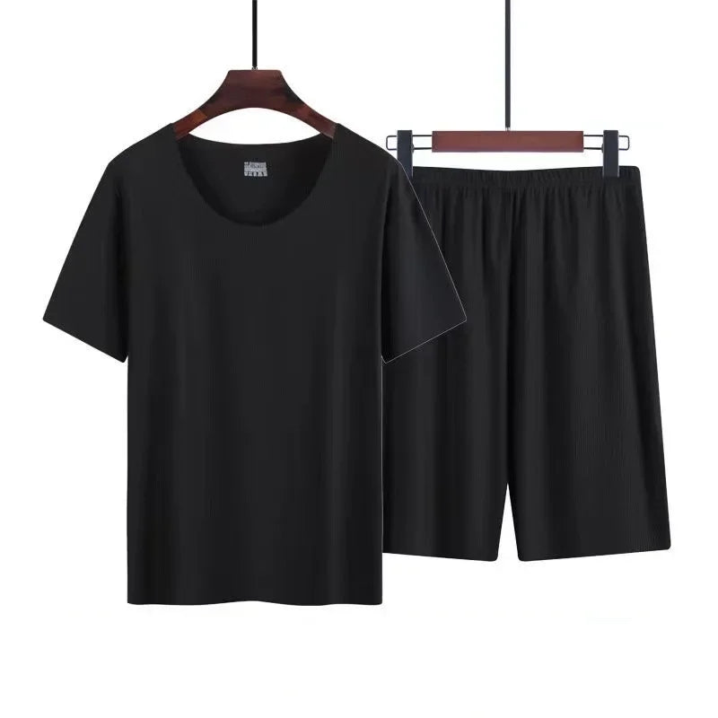 Men's two-piece ice silk pajamas