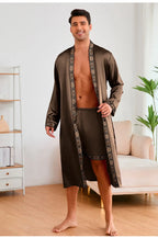 Men Long Robe Pajamas Set Baroque Style Kimono Bathrobe Gown Spring Summer Male Sleepwear Home Clothing Rayon Loungewear Pijamas