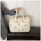 New High-capacity Mummy Bag Embroidered Bear Mother and Baby Handbag Baby Bottle Diaper Portable Baby Stroller Bag