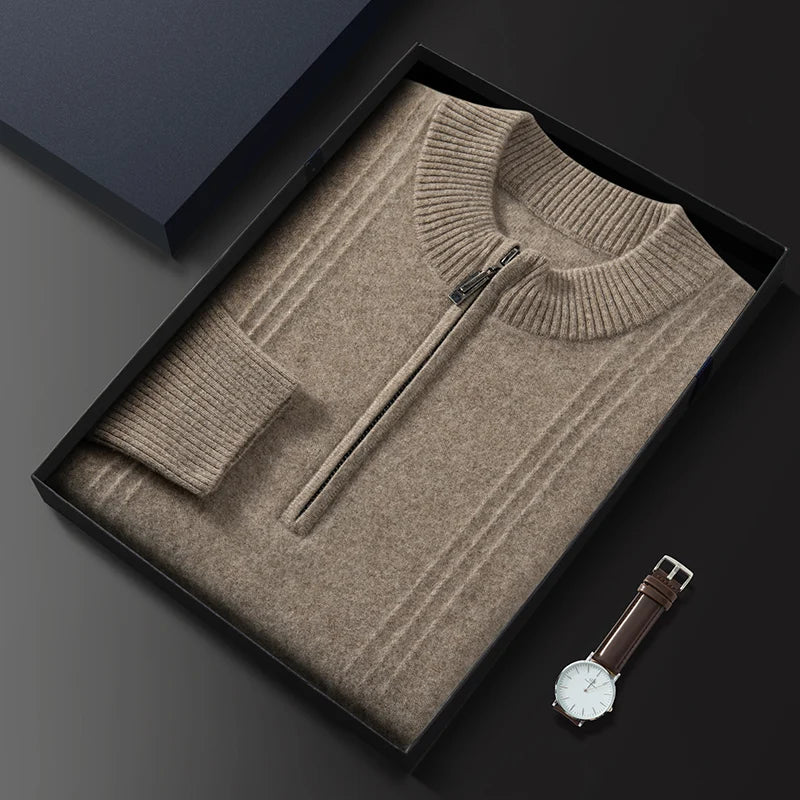 Men's Sweater Pullover Autumn Winter Sweater Warm Clothing 100% Cashmere Business Long Sleeve Classic Quality Mock Neck Knit Top