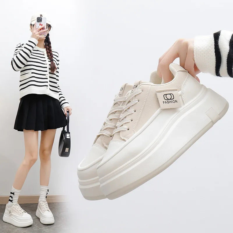 Shoes for Women Autumn Trend New Woman Flats Shoes Chunky Lace-up Soft-sole Casual Sneakers Female Vulcanized Shoe Walking Shoe
