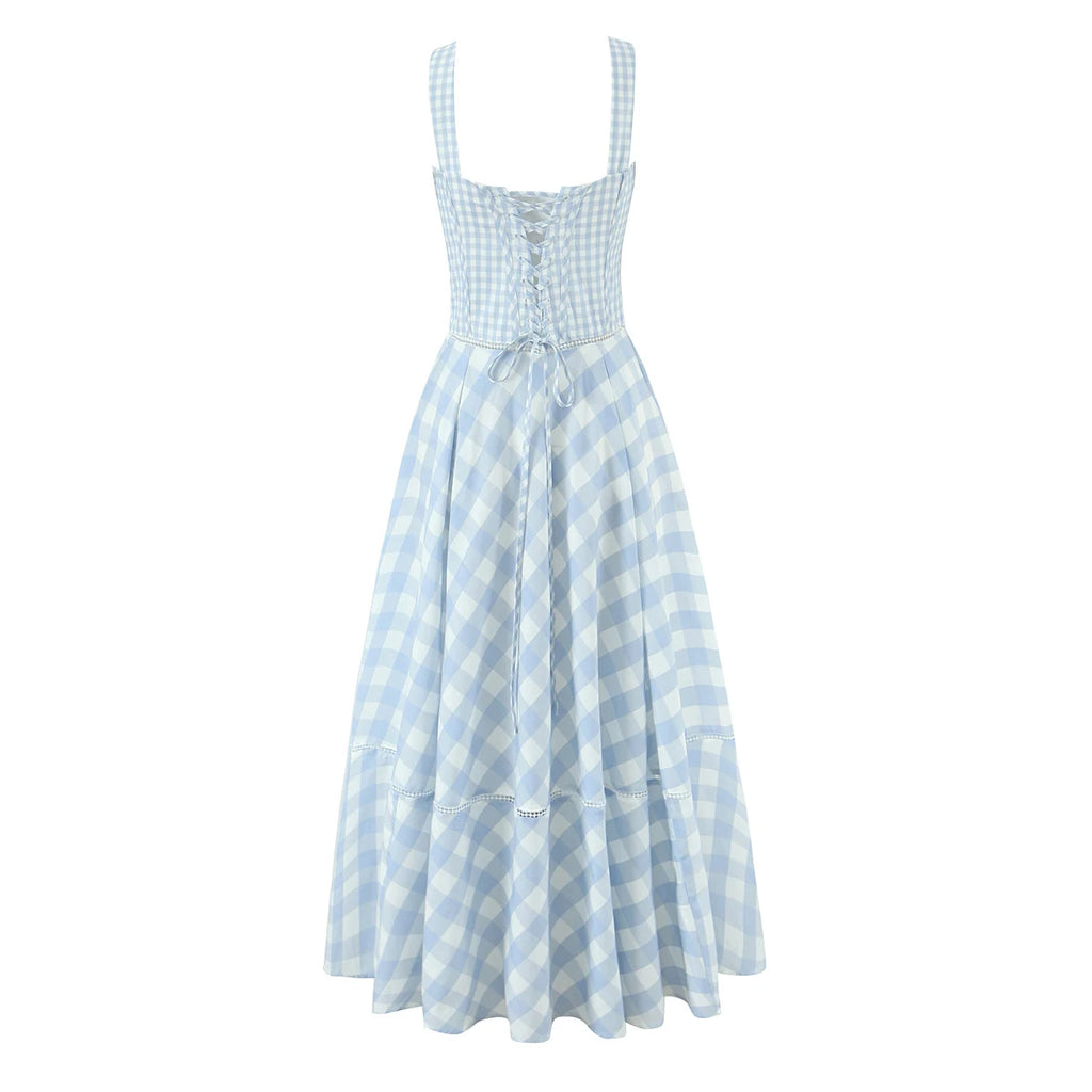 2025 summer new product women's clothing fashionable, fresh, sweet and elegant waist-hugging lace-up design suspender dress