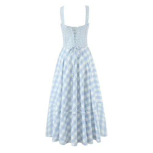 2025 summer new product women's clothing fashionable, fresh, sweet and elegant waist-hugging lace-up design suspender dress
