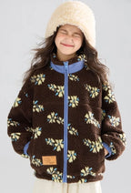 Girl's Winter Coat Floral Jacquard Lamb Fur Thickened Stylish Autumn Winter Toddler Kids Cotton Jacket
