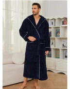 Men's Autumn/Winter New Style Comfortable Cotton Flannel Robe Luxury Open-Front Couples Robe Men's Warm Bathrobe Nightwear