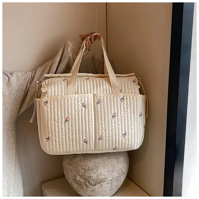New High-capacity Mummy Bag Embroidered Bear Mother and Baby Handbag Baby Bottle Diaper Portable Baby Stroller Bag