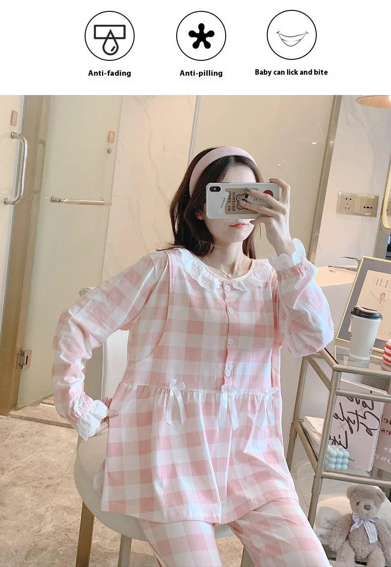 Maternity 2-Piece Spring And Autumn Breastfeeding Pajamas Homewear Spring And Summer Monthly Clothing Leisure Home Suit