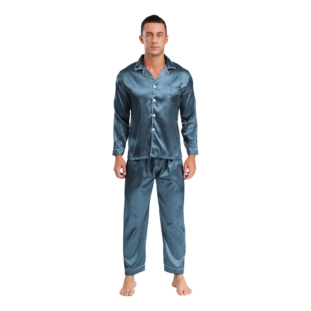 Mens Satin Pajamas Set Two Pieces Sleepwear