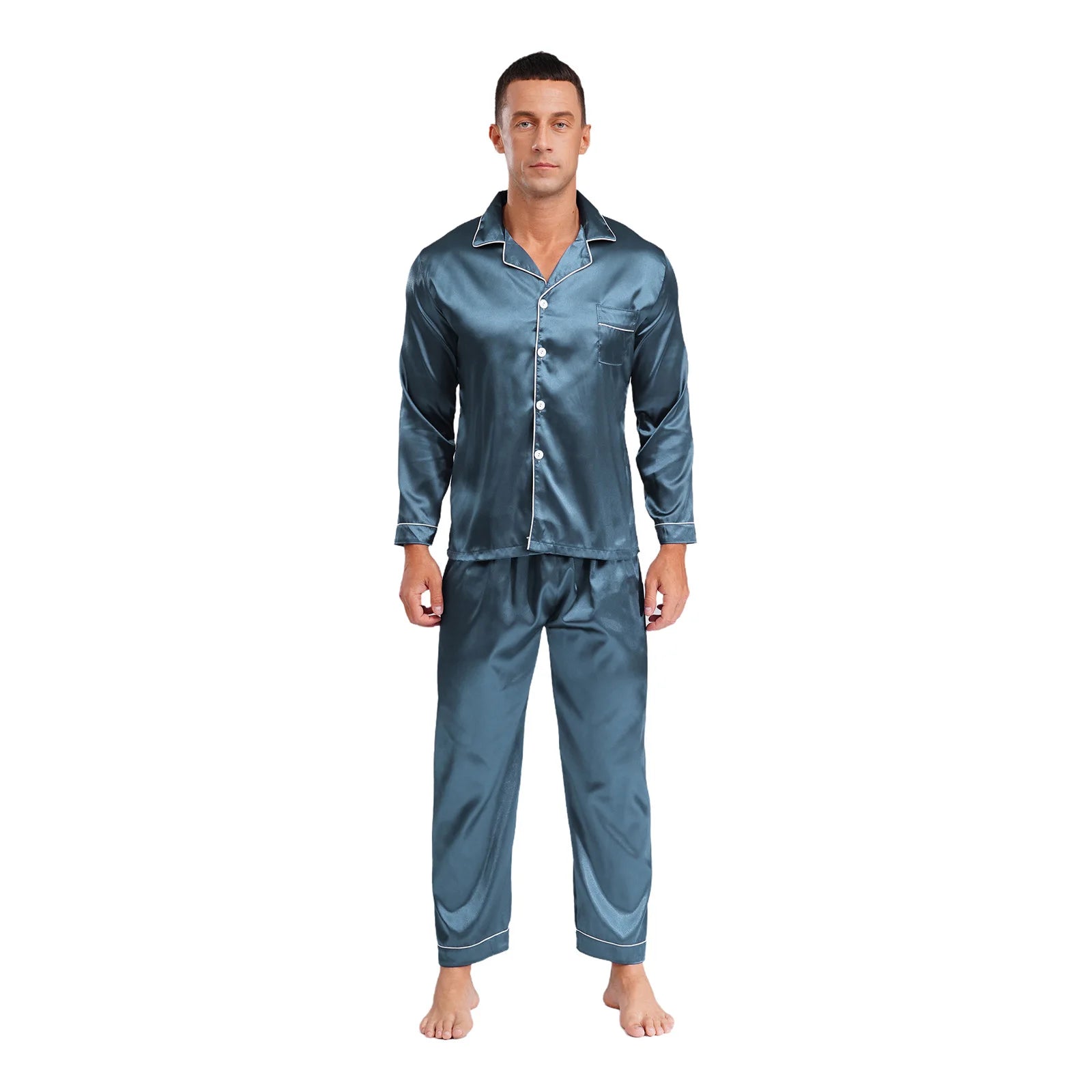 Mens Satin Pajamas Set Two Pieces Sleepwear