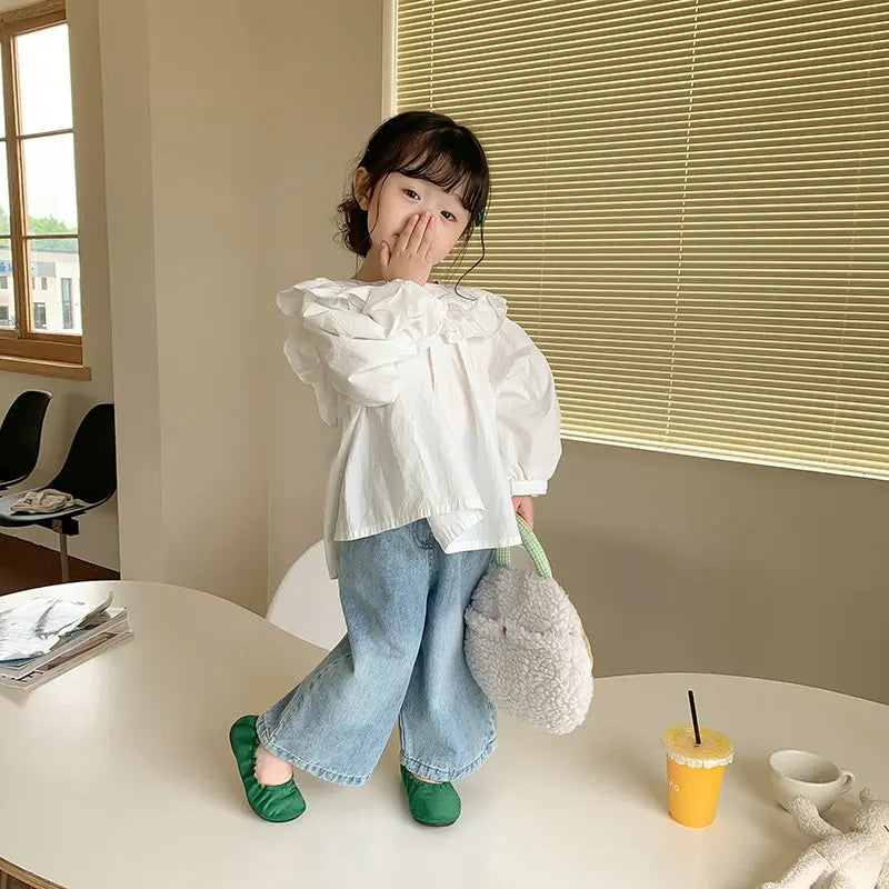 New Kids Jeans 2-6 Years Childrens Loose Wide Leg Pants Girls Simple Solid Color Trousers Fashion Jeans