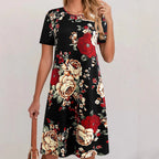 2025 cross-border printed dress women's elegant fashion summer round neck short sleeve loose skirt children cw82727