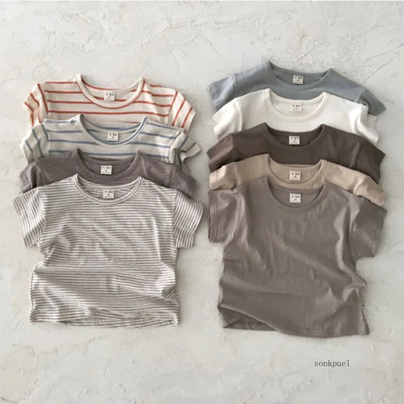 Baby Boy Stripe Shirt Summer Casual Short Bat Sleeve Kids Shirt