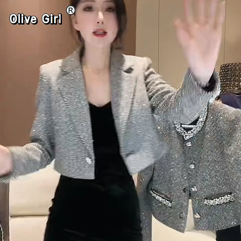 French Jacket Luxury High-end Bling Bling Coat Short Style Fragrant 2026 Spring Autumn Fashionable Long Sleeved Temperament Top