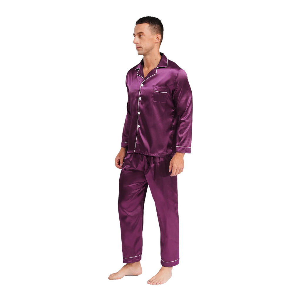 Mens Satin Pajamas Set Two Pieces Sleepwear