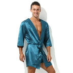 Sexy Sleepwear Men Robes Bathrobes Soft Silky Short Sleeve Nightgown Mens Homewear Dressing Gown Male Pajamas (No shorts)
