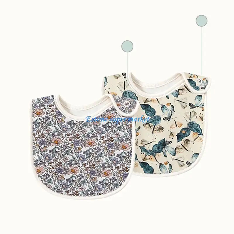 090B Baby Feeding Drool Bib Sweet Print Saliva Towel Soft Cotton Button Burp Cloth for Newborn Toddler Shower Gifts