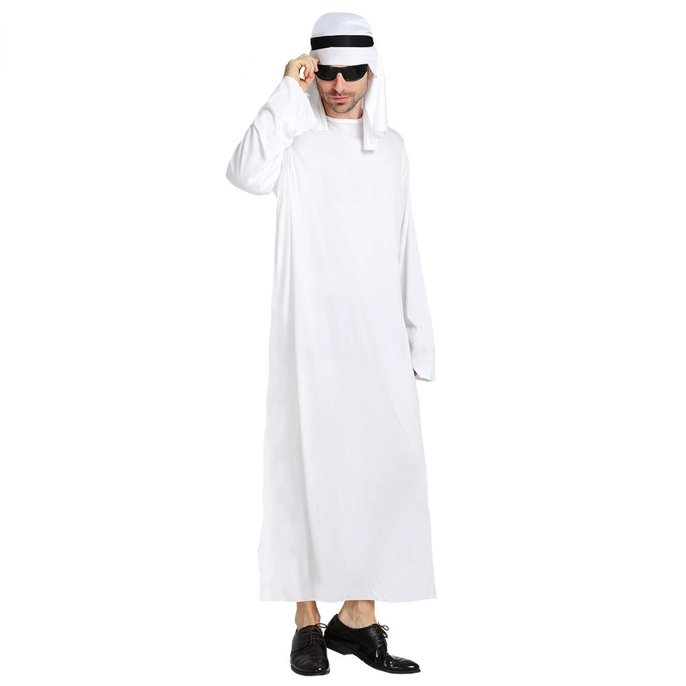 White Arabian Costume Men Robe Fancy Dress Arab Cloth Cosplay Christmas Halloween