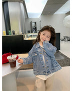 Girl Denim Jacket Spring and Autumn Children's Casual Jeans Clothes Little Girl Baby Denim Coat