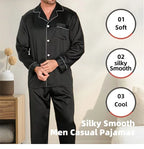 Men Ice Silk Pajamas Sleepwear Pajama Sets Nightclothes Black Blue L XXL 3XL 4XL Long Sleeves Long Pants Smooth Solid Color