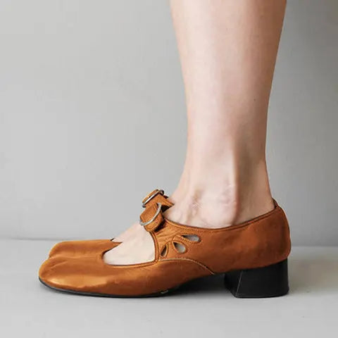 Women Shoes Low Heels Single Shoes Retro New Soft Sole Women Casual Shoes Thick Heels Work Mother Shoe Buckle Shallow High Heels