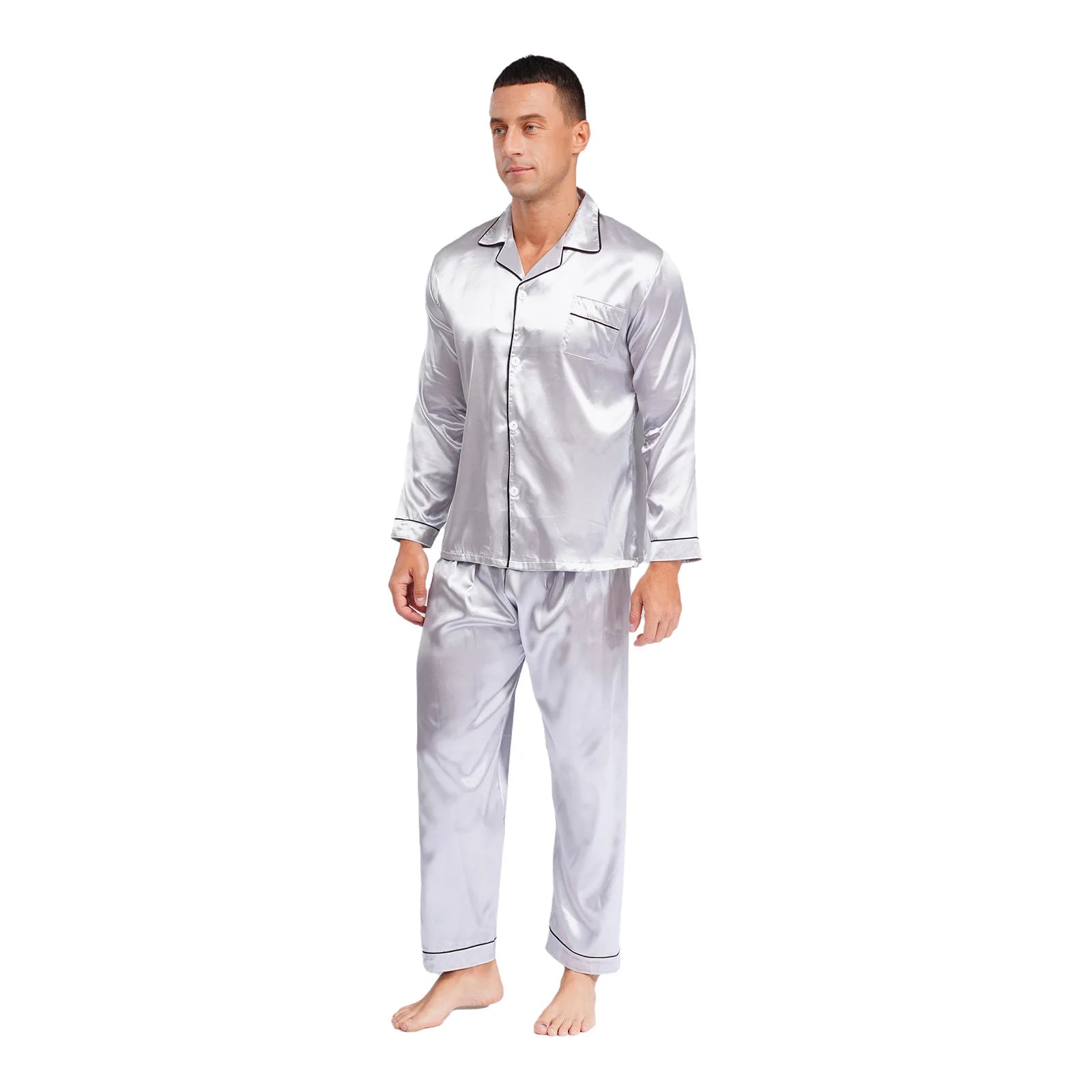 Mens Satin Pajamas Set Two Pieces Sleepwear