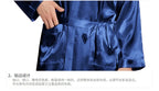 Men Long Bathrobe Sleepwear Navy Blue Silk Satin Bridegroom Wedding Robe Kimono Gown Spring Summer Home Clothes Loungewear