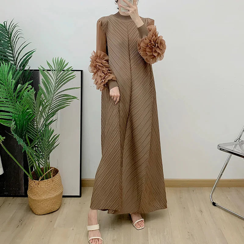 YUDX Hot Sales 2024 Summer New Pleated Formal Dresses for Women Mesh Petal Sleeve Solid Evening Party Long Maxi Dresses