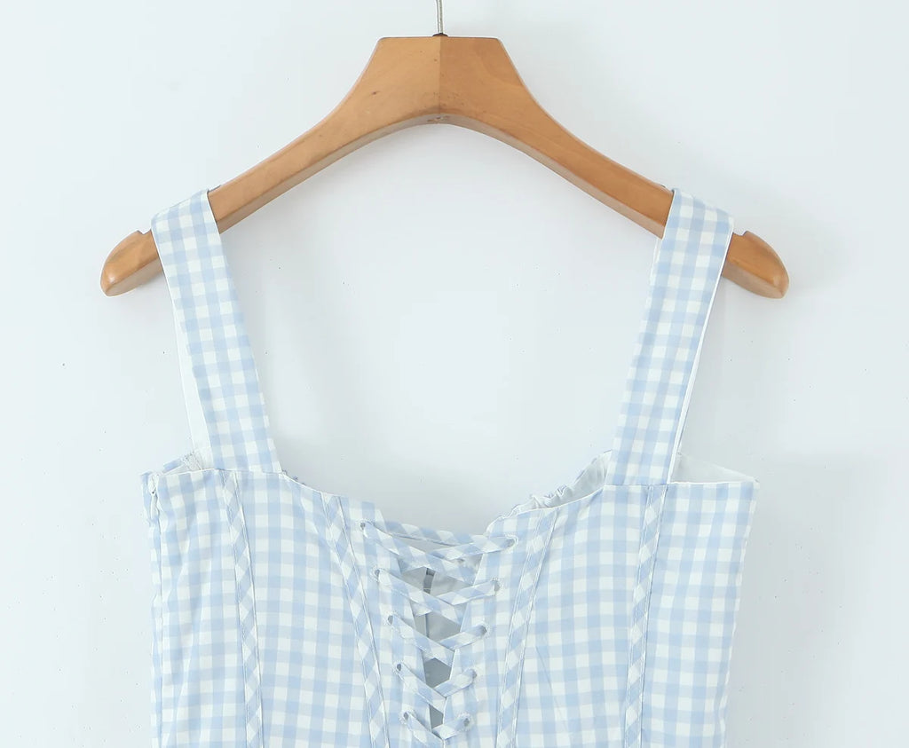 2025 summer new product women's clothing fashionable, fresh, sweet and elegant waist-hugging lace-up design suspender dress